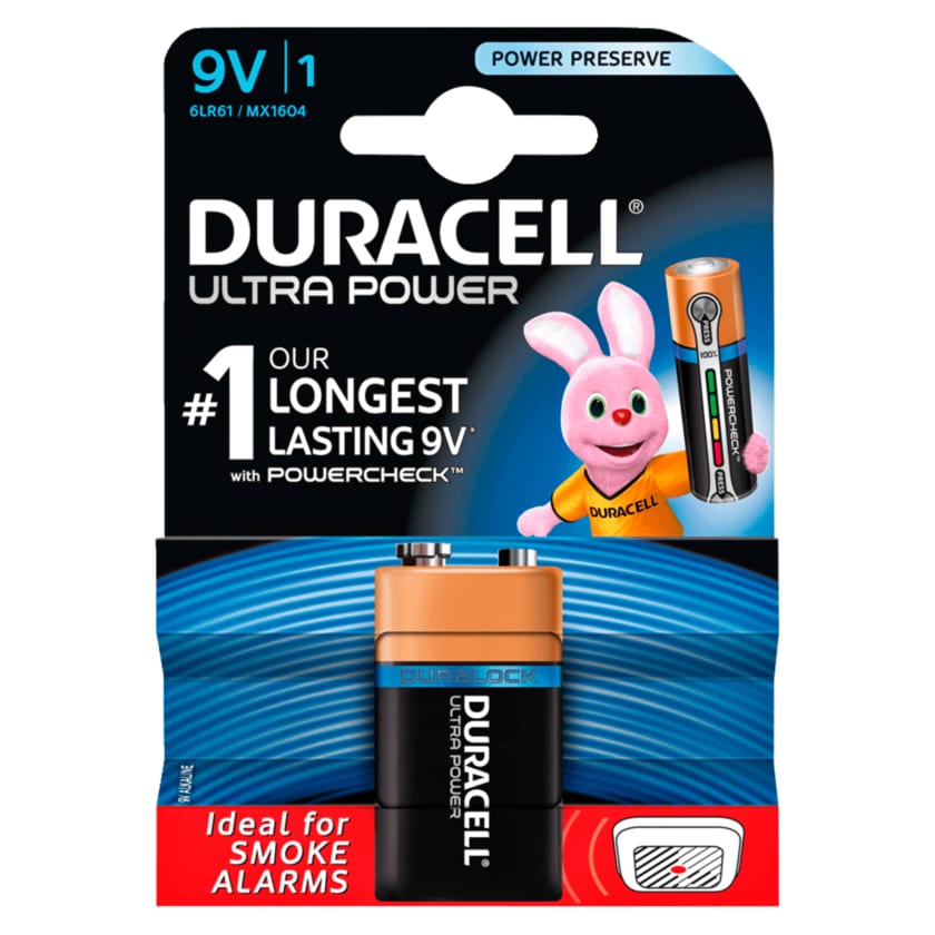 Duracell Blockbatterie Ultra Power 9V MX1604/6LR61 1 Stück